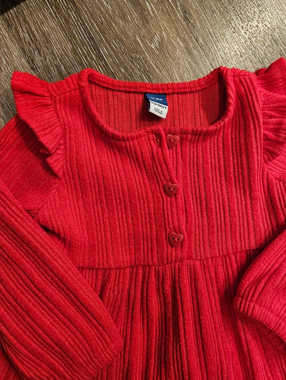 Old Navy Red Ribbed Button-Front Crop Top with Ruffle Shoulders - Picture 2 of 3